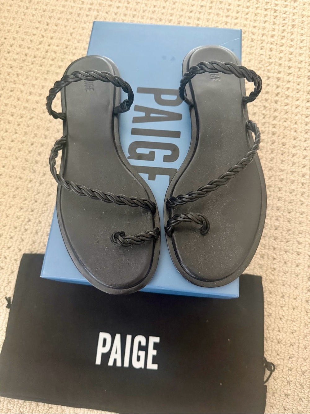 PAIGE Black Braided Strap Flat Sandals MSRP$228